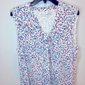 Talbots sleeveless blouse print pattern sz 2X Gathered neckline. EUC.